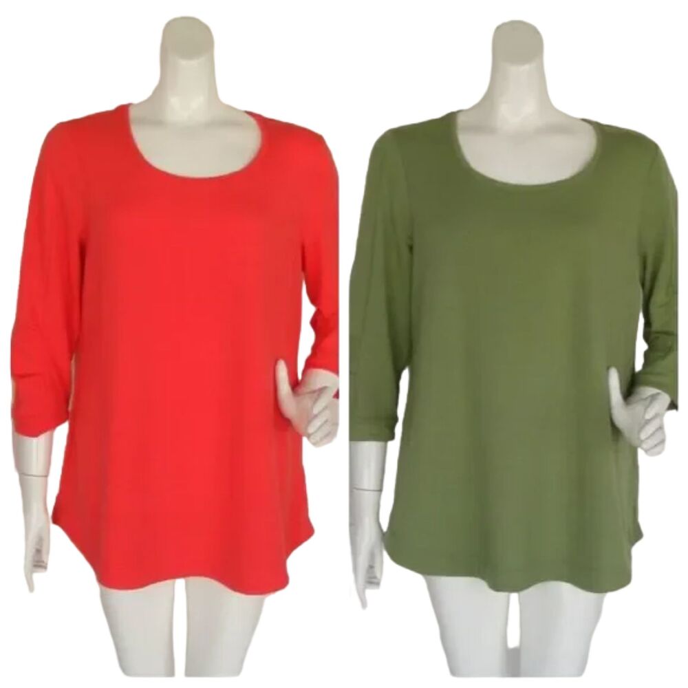 H BY HALSTON Tunics/Tees, M, Lot of 2, Long sleeve, Coral/Olive